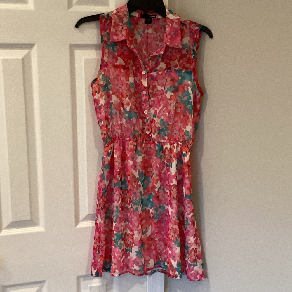 Aqua Vibrant Floral  Dress - Pink and Teal